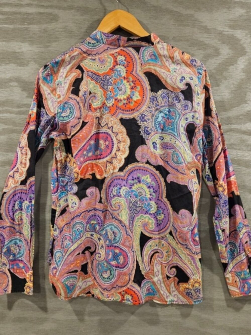Lauren Ralph Lauren Colorful Paisley 70's Retro Festival Boho Top SZ M Tie Neck - Picture 3 of 8